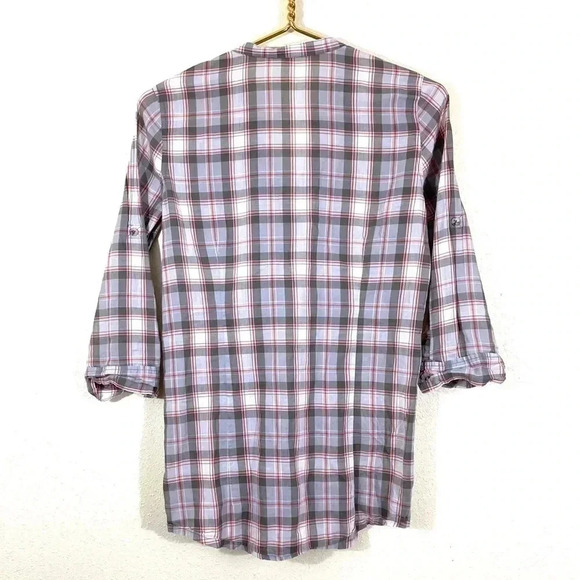 Fossil Tan Plaid Semi-Sheer Shirt Top Size Medium - Picture 2 of 6